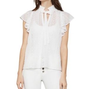 BCBG Flutter Sleeve Eyelet Top in Optic White